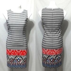 Mario Serrani Italy Shift Dress Black White Geometric Print US 2 Classic & Chic